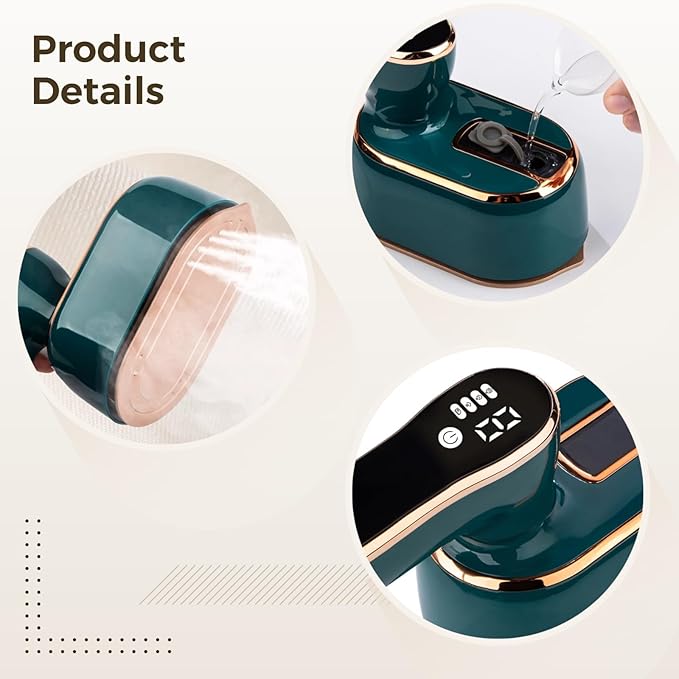 Led Digital Handheld Steamer Portable Travel Iron Includes Water Cup Storage Bag Dark Green 110V