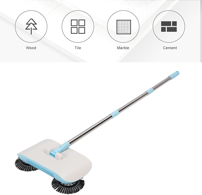 Household Hand Push Sweeper Multi Purpose Mop Broom Dustpan Blue Pink Manual Floor Cleaning Tool for Home Household Hand Push Sweeper (Blue)