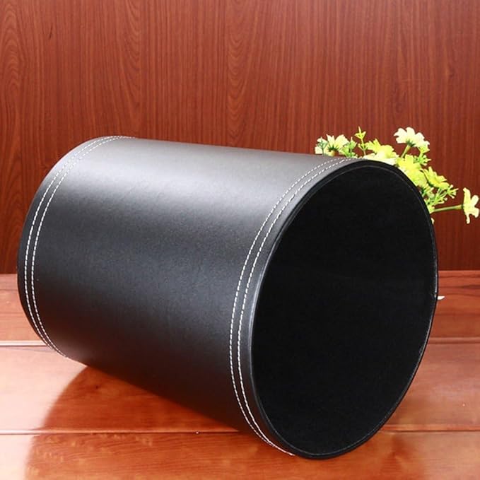 Pu Leather Trash Can for Bedroom Wastebasket for Office Small Bathroom Garbage Cans for Home Decorative Round Waste Basket Bin for Kitchen