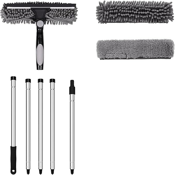 2-in-1 Double-Layer Dual-Sided Glass Wiper - High-Rise Window Cleaner Scraper for Professional Cleaning(Black5 Sections)