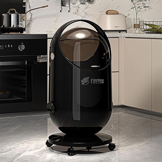 FINCHESCLUB Trash Can with Rolling Lid Small Waste Basket with Removable Wheels Modern Garbage Can for Home Kitchen Office Bathroom Decor - 15L / Black