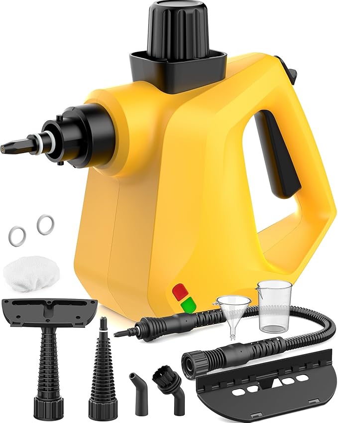 Steam Cleaner DynVapor Pressurized Deep Cleaning Handheld Steam Cleaner for Home Multi-Purpose Natural Steamer with 9 PCS Accessories for Kitchen Car Furniture Bathroom Floor Grout&ampTile(Yel