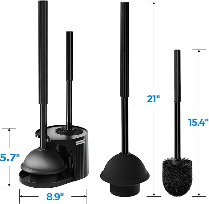 2Pack 2 in 1 Toilet Brush and Plunger Set Extended Handle PlungerToilet Bowl Brush Plunger SetClean GlovesCleaning ToolsCleaning BrushCleaning SuppliesToilet Brush Plunger ComboBlack