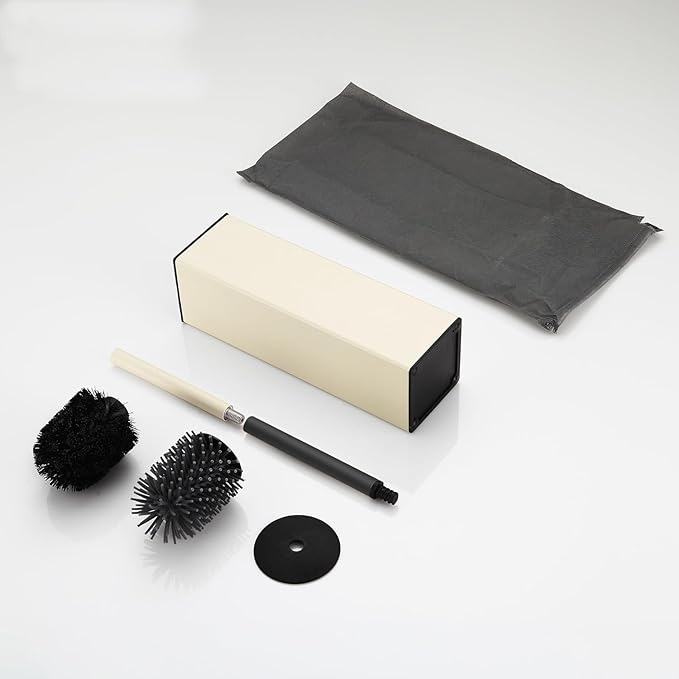 BGL Standing Toilet Brush and Holder Matte White Aluminium Toilet Bowl Cleaner Brush and Holder for Bathroom Storage and Organization Square Design Sturdy and Space Saving