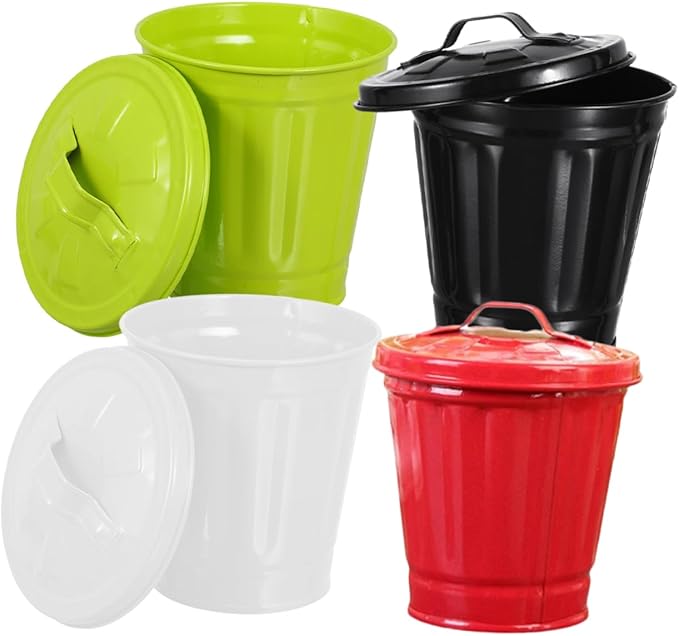 4Pcs Decorative Trash Can with Lid Cute Small Garbage Bins for Desk Bedroom and Living Room Convenient Rubbish Bins and Stylish Wastebasket and