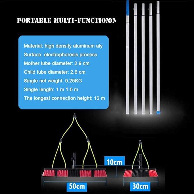 Telescopic Window Cleaning Pole Water Fed Kit Extendable Window Cleaning Brush Equipment for Roof Cleaner Glass Outdoor Solar Panel (30cm Brush Hair 5m Rod)