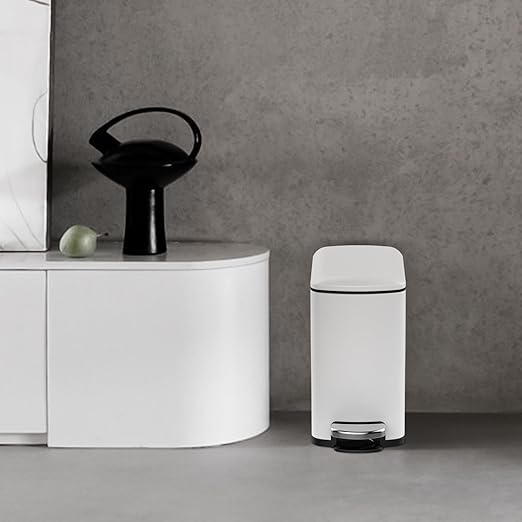 1.6 Gallon Stainless Steel Trash Can with Anti-Fingerprint Finish – 6L Waste Bins with Removable Inner Bucket– Sleek Durable Design for Bathroom BedroomOffice (White)