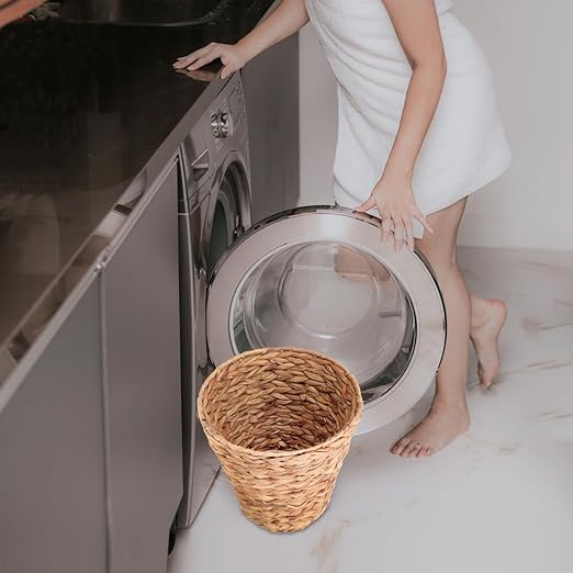 Wicker Trash can 10.6 Inch Natural Material Round Wastebasket for Home Storage Basket Lightweight Boho Style Organizer for Laundry Toys Sundries