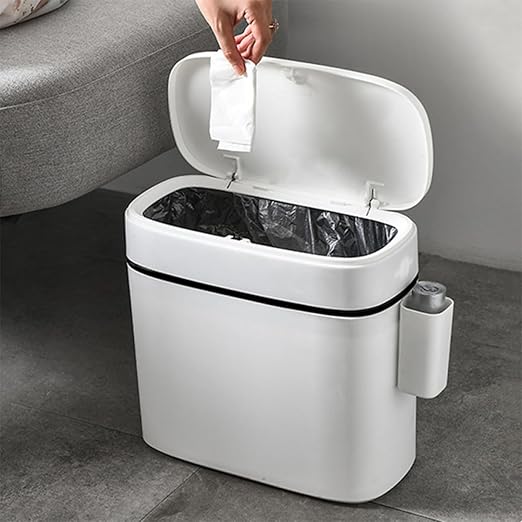 BESPORTBLE Bathroom Trash Can with Lid 10L Compact Kitchen and Toilet Garbage Bin with Storage Box Matte Finish Wastebasket for Home Organization
