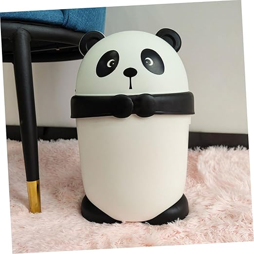 PRETYZOOM Creative Cartoon Panda Garbage Can with Shake Lid Small Plastic Trash Bin for Cute Animal Wastebasket for Home Decoration and Compact Spaces