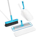 E-Cloth Easy-Click Home Cleaning Supplies Set - Dust Broom &amp Flat Mop Kit for Floor Cleaning Wall Ceiling &amp Floor Duster Adjustable Handle Interchangeable Heads Washable Pads No Refills