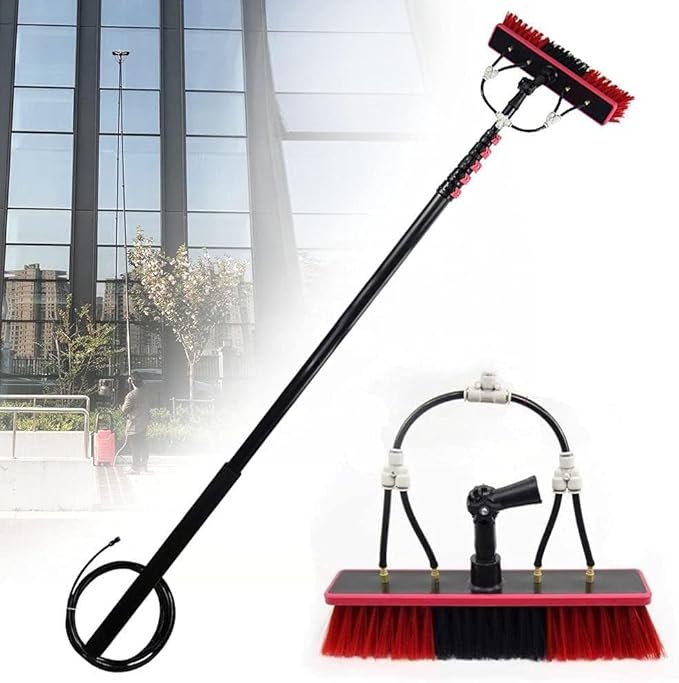 Water Fed Pole Kit 12-39ft Length Water Fed Brush with 180° Rotatable Brush Head Water Fed Cleaning System Outdoor Window Cleaner Hose Cleaning Tool for Window Glass18FT/5.4M