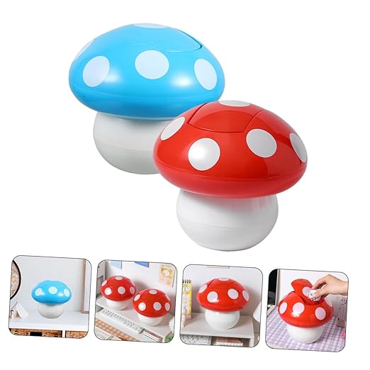 PRETYZOOM 2pcs Decorative Mushroom Desk Trash Can Small Waste Basket for Office Kitchen Bedroom Mini Bin Cover