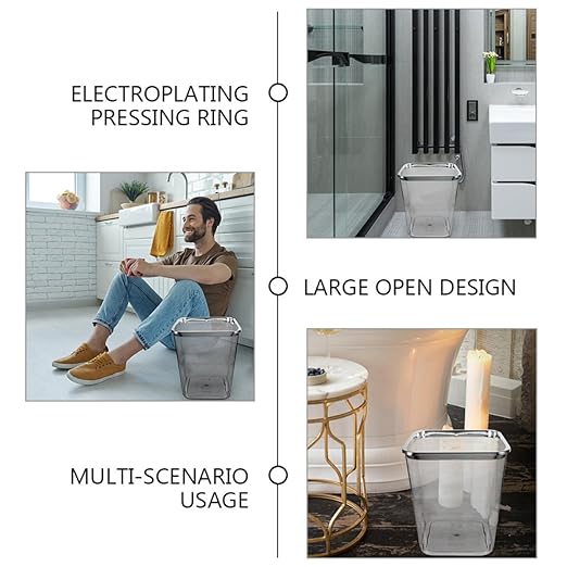 Large Capacity Trash Can 12L with Electroplated Pressed Ring Plastic Wastebasket for Bathroom Kitchen Office Home Use