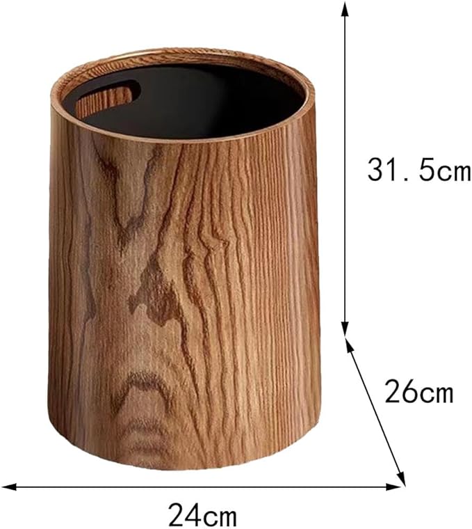ＫＬＫＣＭＳ Wood Grain Trash Can Garbage Bin Large Capacity Fashion Waste Basket Toilet Paper Basket for Bedroom Bathroom Laundry Kitchen 15L Brown