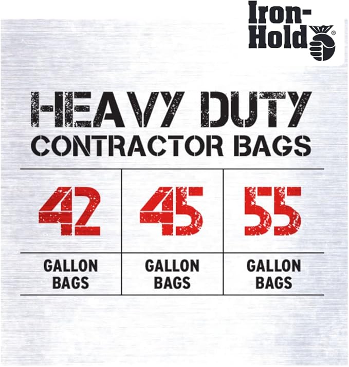 Contractor Trash Bags - 55 Gallon 15 Bags Wing Tie Closure 3 MIL Thick Gusseted Bottom Black - Heavy Duty Industrial Strength Garbage Bags