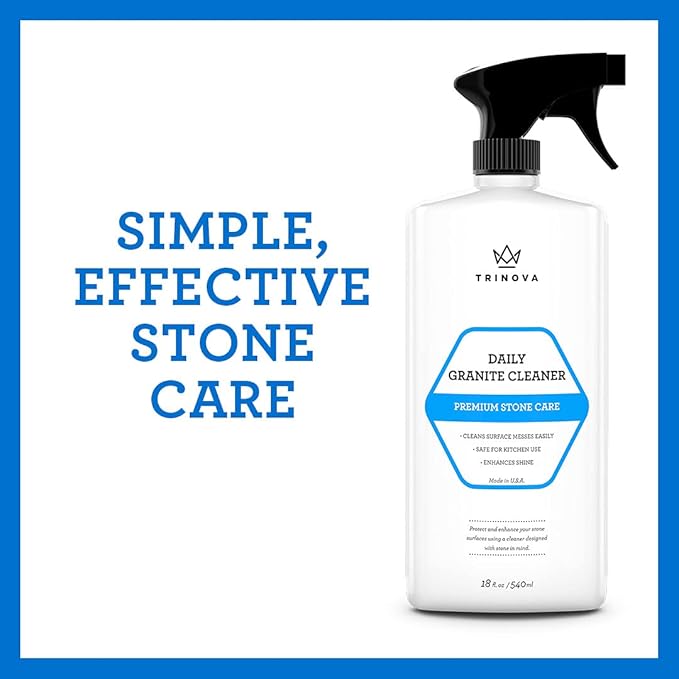 TriNova Granite Cleaner &amp Polish for Daily Use - Made in USA Enhances Shine Streak-Less - for Counter-Tops Marble Stone Bathroom Tile Kitchen &amp Islands - 18 fl oz