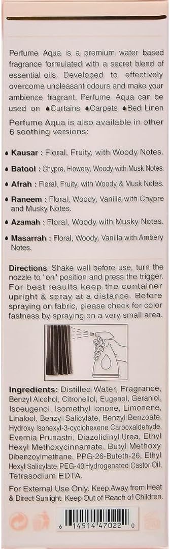 Rasasi Aqua Zeenath Al Farsh Water-Based Air Freshener 375ml – Floral Green Fruity &amp Woody Scent