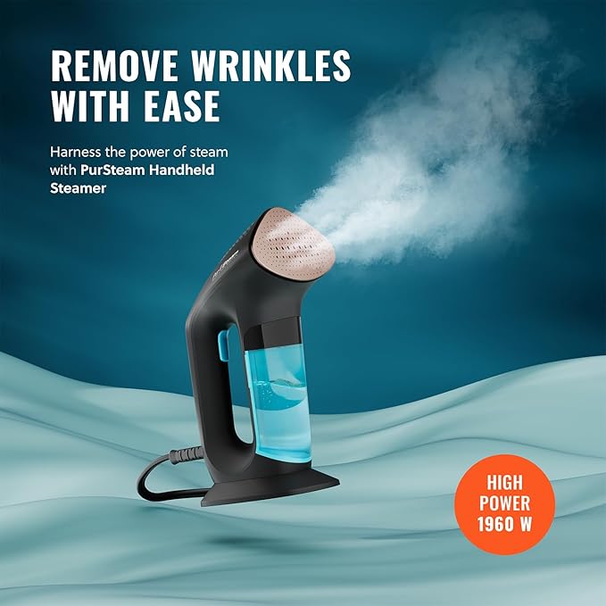 PurSteam SteamPulse Pro Handheld Steamer for Clothes Portable Handheld Fabric and Garment Travel Steamer Iron Press Wrinkle Remover with Fabric Brush