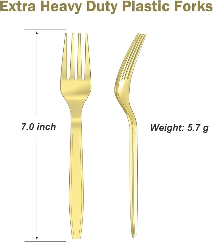 360 Count Extra Heavy Duty Gold Plastic Forks Disposable BPA-Free Heat Resistant Solid and Durable Disposable Forks Bulk Premium Plastic Forks heavy duty for Party Supply