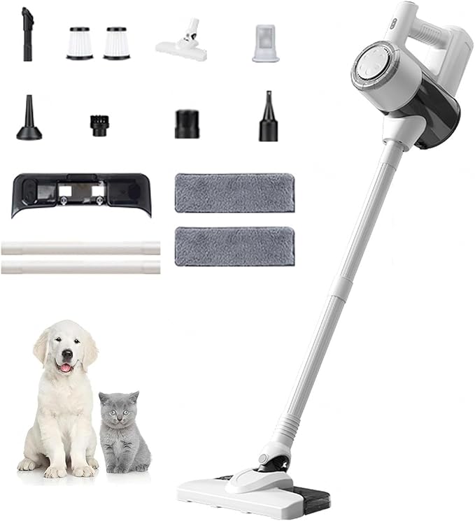 Lightweight Cordless Cordless Vacuum and Mop Combo 5 in 1 18Kpa 8000mah Battery Vacuum Cleaner Cordless Self-Standing Cordless Vacuum Cleaner for Kitchen Bedroom Living RoomWhite