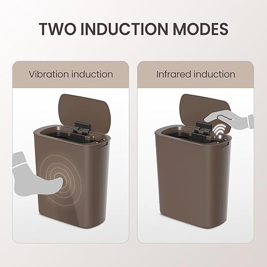 Cesun Bathroom Trash Can with Lid 5 Gallon Motion Sensor Trash Can Small Automatic Garbage Can Touchless Smart Plastic Slim Wastebasket for Bedroom Office rv Living Room Brown