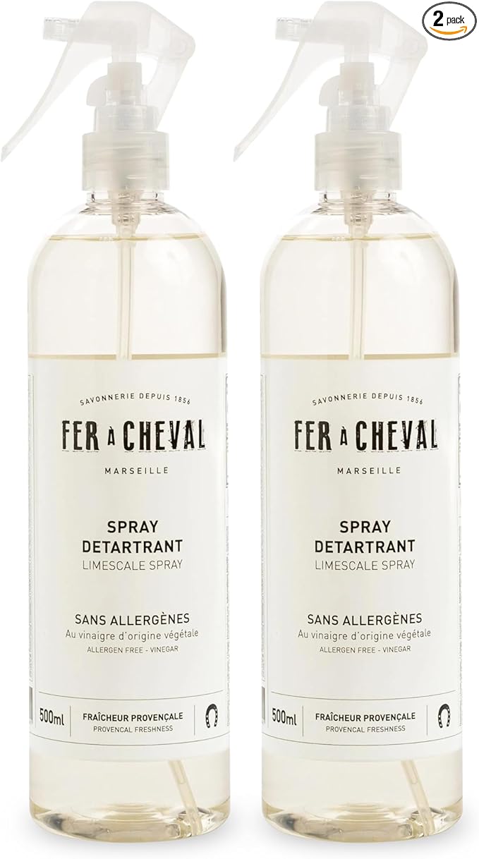 Fer à Cheval Limescale Spray 500 ml/16.9 fl oz (2 Pack) – Plant-Origin Multi-Surface Cleaner for Hard Water Marks and Soap Residue Made in France