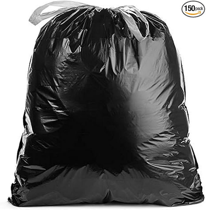 Aluf Plastics 33 Gallon 1 MIL Black Drawstring Tall Kitchen Garbage Bags - 34 x 40 - Pack of 150 - For Home Kitchen Restaurant &amp Office