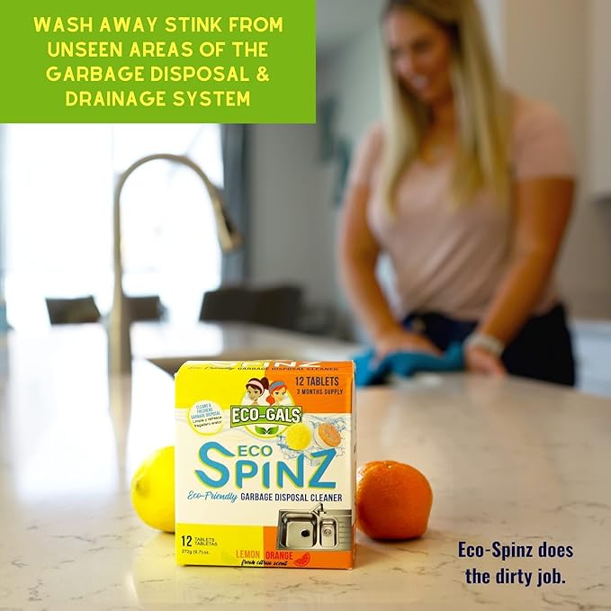 Eco-Spinz Disposal Cleaner and Deodorizer for Kitchen Drains and Sinks Plus Eco-Shines Dishwasher Detergent 3 in 1 Power of Liquid Powder and Gel for Brighter Cleaner Dishes