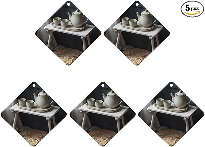 5PCS Car Air Freshener Hanging Personalized Double Sided Tea Set Lemons Car Fresheners Long Lasting New Cars Scents Cute Automotive Freshies for Closets Drawers (tea)