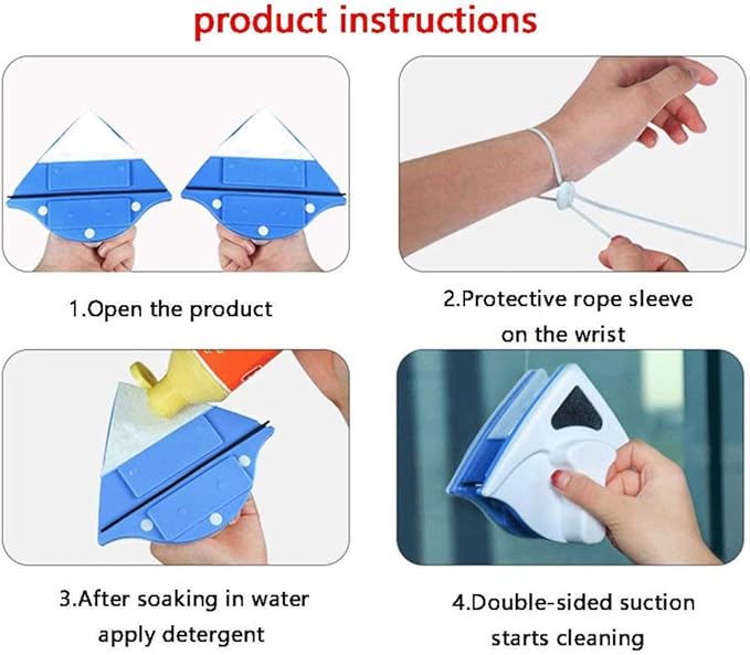 Home Side Magnetic Window Cleaner Strong Both Glass Surface Cleaning Brush Wiper Tools with Ergonomic Handle Des