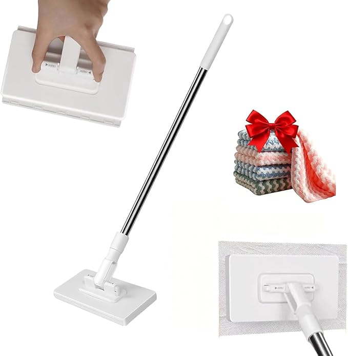Snap Grip Mini Mop Clever Zero Touch Cloth Changing Mini Mops Cloth Changing MiniMop with Automatic Hands Free Push Pull Handle Retractable Disposable Dust Mops for Multi Cleaning (21in)