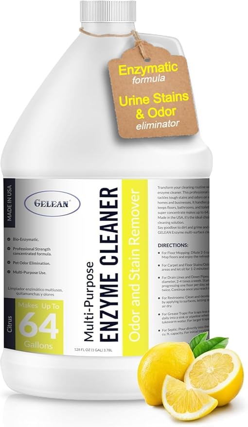 Multi-Purpose Probiotic Enzyme Cleaner (128 oz Citrus) - Pet Stain and Odor Remover - Concentrated - Professional &amp Home Strength Drains Floors Bathrooms Toilets Trash Can Made in USA
