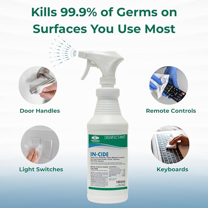 In-Cide Hospital Grade Disinfectant Spray - EPA Registered Cleaner Kills 99.9% MRSA H1N1- Medical Grade for Home Office Clinic - Fresh Scent - 1 Gallon + 32oz Bundle