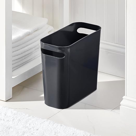 mDesign Plastic Small Trash Can 1.5 Gallon/5.7-Liter Wastebasket Narrow Garbage Bin Handles for Bathroom Laundry Home Office - Holds Waste Recycling 10 High Aura Collection 6 Pack Black