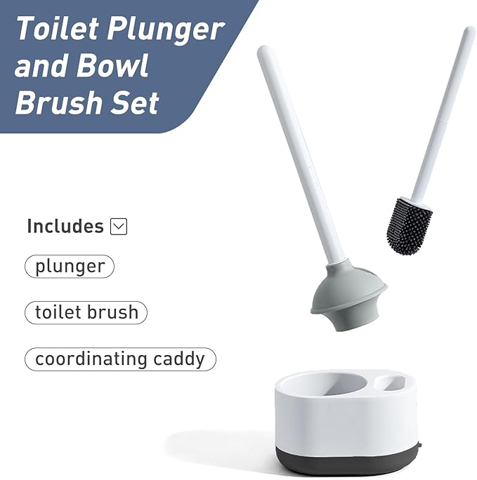 Silicone Toilet Brush Plunger Set 2 in 1Toilet Bowl Brush and Holder Plunger Set Plunger Toilet Brush Combo Bathroom Toilet Brush Toilet Brush Set Toilet Scrubber and Plunger Set Black