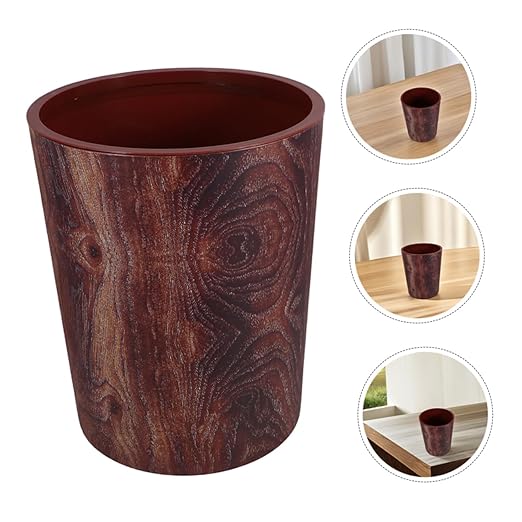 Rustic Wood Grain Trash Can Large Capacity Bathroom Waste Basket for Kitchen Office and Bedroom Sturdy Plastic Recycling Bin Lid