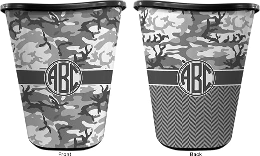 Personalized Camo Waste Basket - Double Sided (Black)
