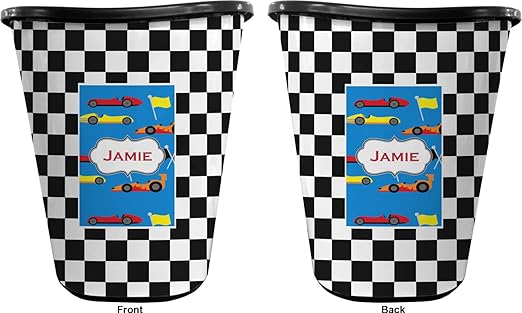 Personalized Checkers &amp Racecars Waste Basket - Double Sided (Black)