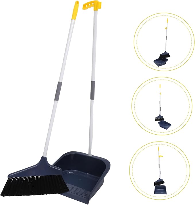 Lurrose Broom and Dustpan Set Broom with Dustpan Combo Set Upgrade Broom Long Handle Broom Broomstick Standing Dust Pan for Home Kitchen Lobby Floor Cleaning