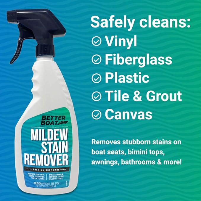 Better Boat Mold and Mildew Stain Remover 22oz Spray for Fabric Vinyl Tile Grout Removes Mold Stains on Boat Seats Bathroom Shower Patio Furniture Carpet Canvas