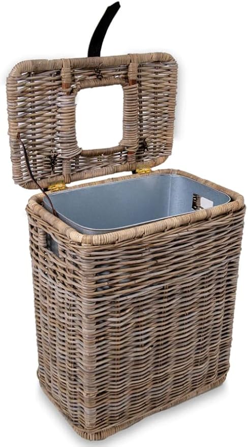 The Basket Lady Drop-in Wicker Rectangular Trash Basket with Metal Liner 20 in L x 13 in W x 24 in H 19 Gallon Capacity Serene Grey…