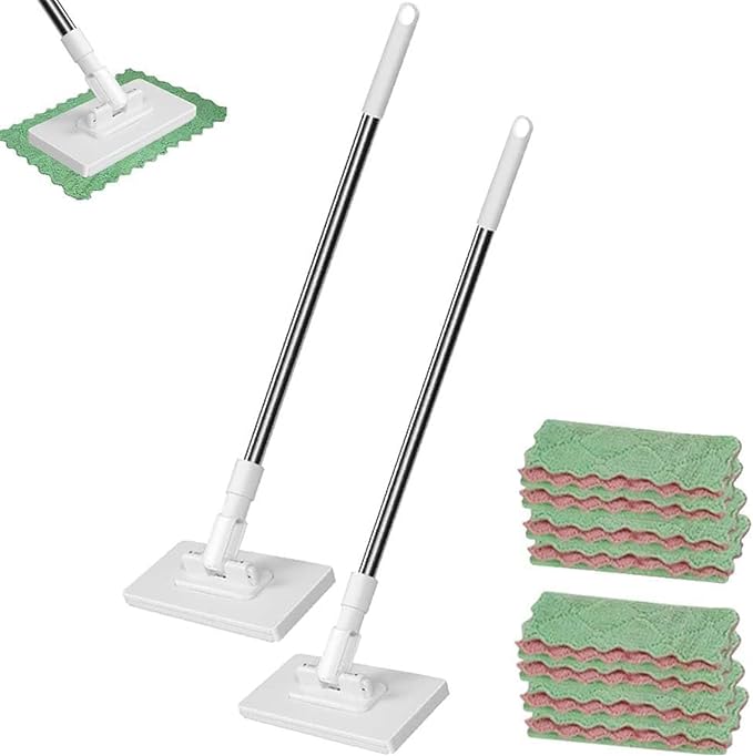 Convenient Cloth Changing Mini Mop Snap Grip Mini Mop Use Any Cloth Retractable Gap Dust Cleaner Flat Mops with Locking Head &amp Sweeping Cloths 40inch Handle for Multi-Surface No Wash(2pcs)