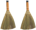 LIFKOME 2Pcs Indoor Grass Broom Whisk Broom Thai Handle Broomstick Sweeping Cleaning Tool Asian Handmade Craft Broom for Home Kitchen Bedroom