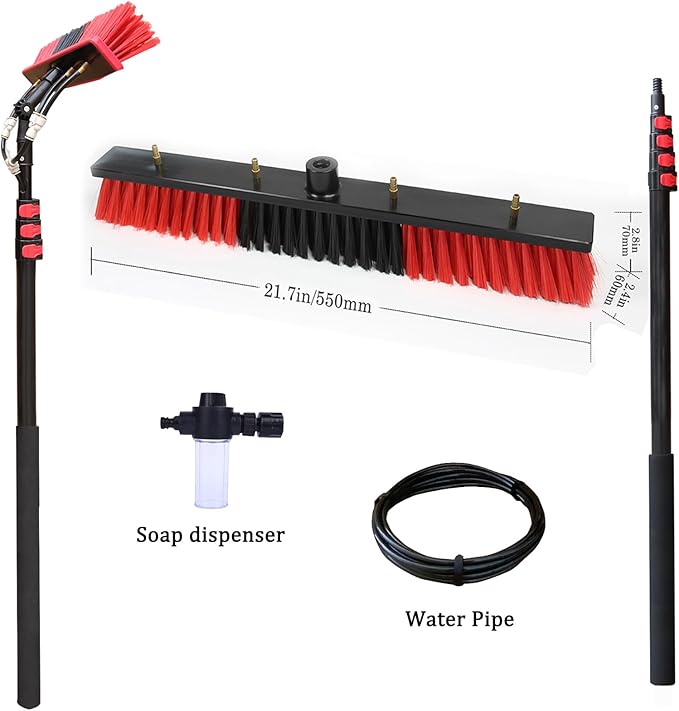 Generic 3.6-10.8 M Telescopic Brush Water Fed Window Cleaning Pole Soap Dispenser Window Cleaning Pole Water Fed Telescopic Brush Window Roof Cleaning Equipment (55cm Brush5.4M)