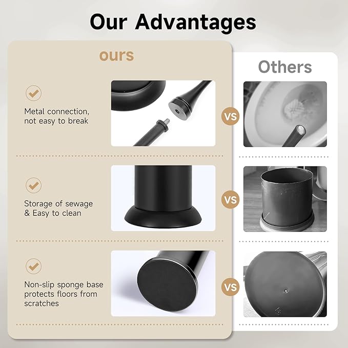 Black Toilet Brush and HolderExtra Long Handled Toilet Brush for BathroomStainless Steel Heavy Duty Toilet Bowl BrushDeep Cleaning Modern Toilet Cleaner Brush -Space Saving