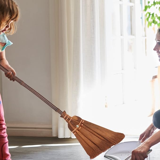 Cabilock Children S Broom Lightweight Manual Broom with Natural Fiber Whisk and Wood Handle 24.40 Inch Educational Toy for Indoor Outdoor Cleaning
