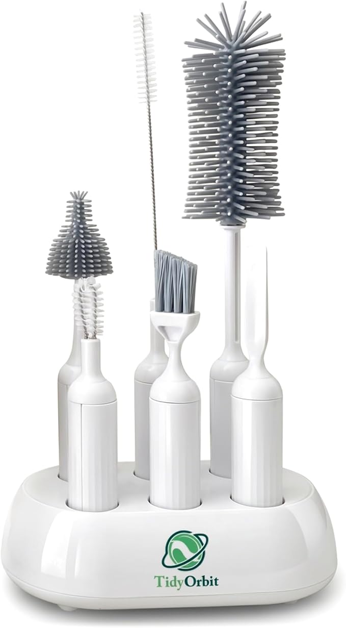 6-in-1 Bottle Brush Set with Holder – Multipurpose Cleaning Kit for Baby Bottles Reusable Water Bottles Straws and Lids – BPA-Free Compact Storage