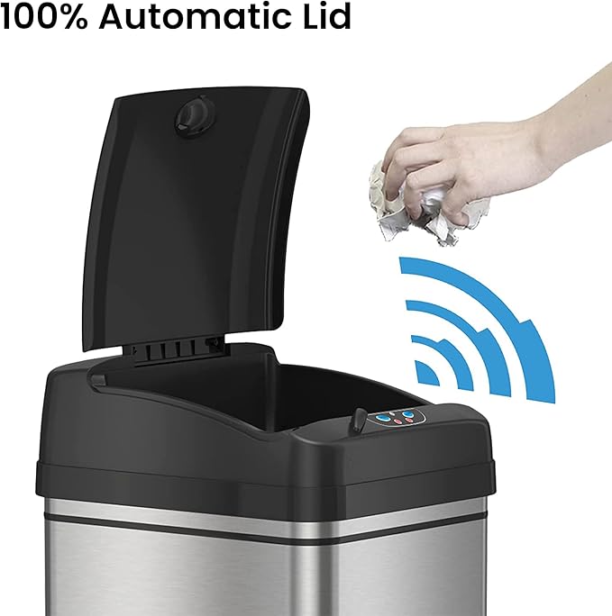 iTouchless 13 Gallon and 2.5 Gallon Automatic Touchless Sensor Kitchen Cans with Odor Control System Stainless Steel Includes 10 Premium Bags CDZT02BG10