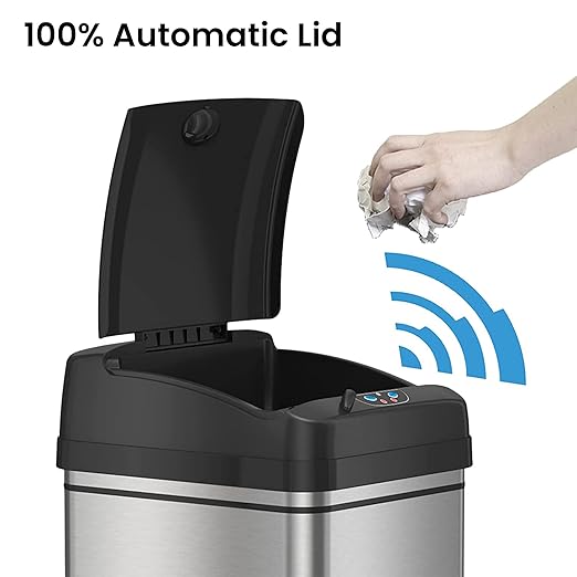 iTouchless Automatic Trash Can with AC Adapter and 7 Odor Filters Big Lid Opening Touchless Sensor Kitchen Trash Bin 13 Gallon Stainless Steel